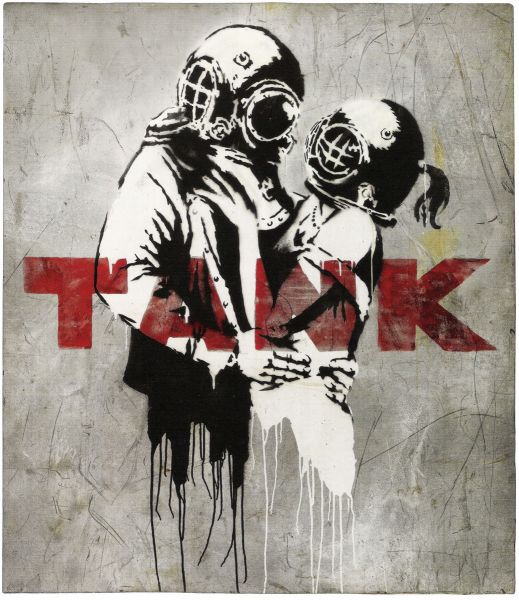 Tank, Print after Banksy (after), color proof, signed on Arches paper in the plate, publisher's stamp numbered on 150, framed with publisher's certificate, 28x38cm