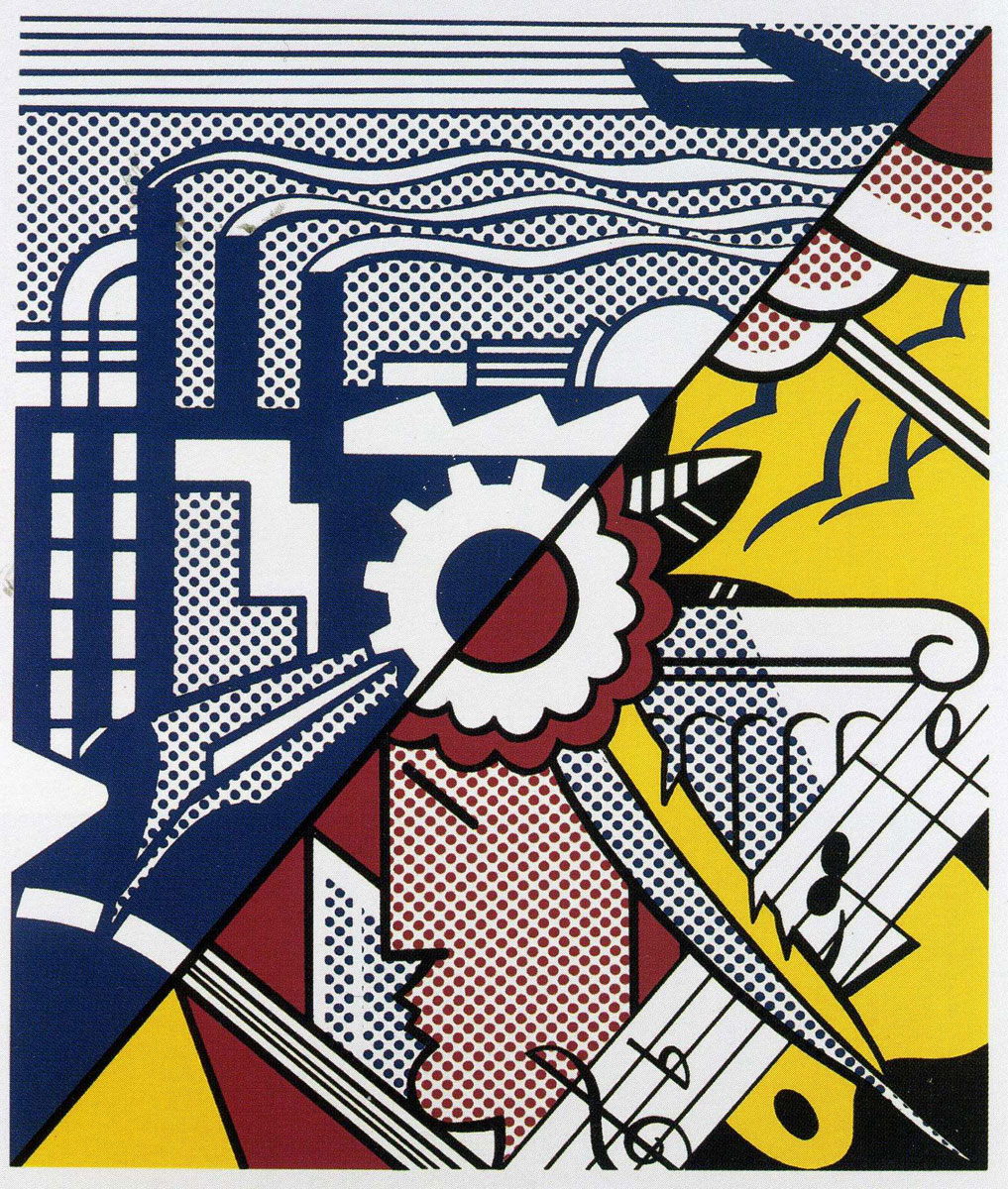 American industry (1969), Print d'après Roy Lichtenstein, épreuve en couleur, signé sur papier Arches dans la planche, cachet de l'éditeur numéroté sur 150, encadré avec certificat de l'éditeur, 28x38cm