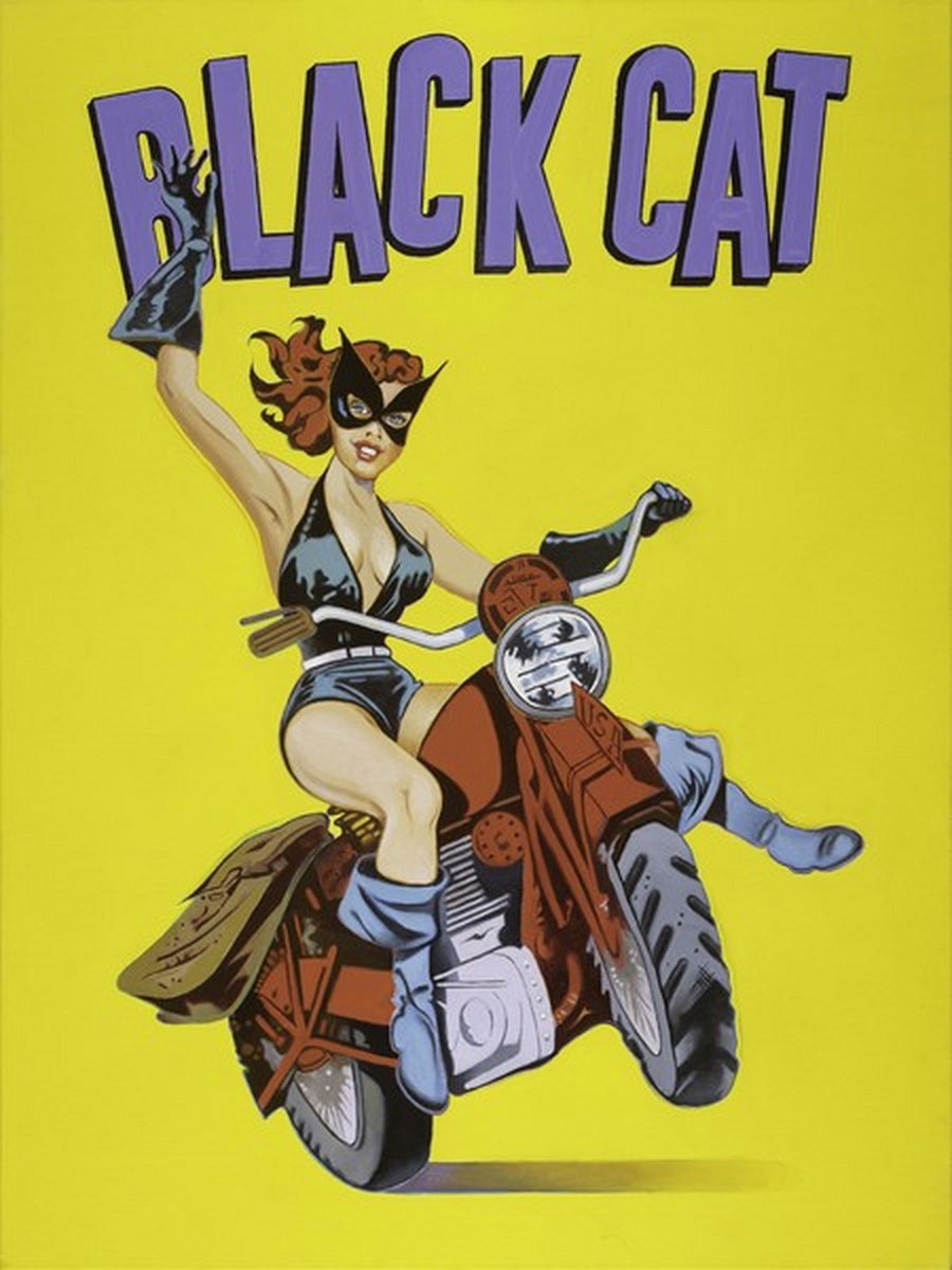 Black Cat, Print d'après Mel Ramos, épreuve en couleur, signé sur papier Arches dans la planche, cachet de l'éditeur numéroté sur 150, encadré avec certificat de l'éditeur, 28x38cm