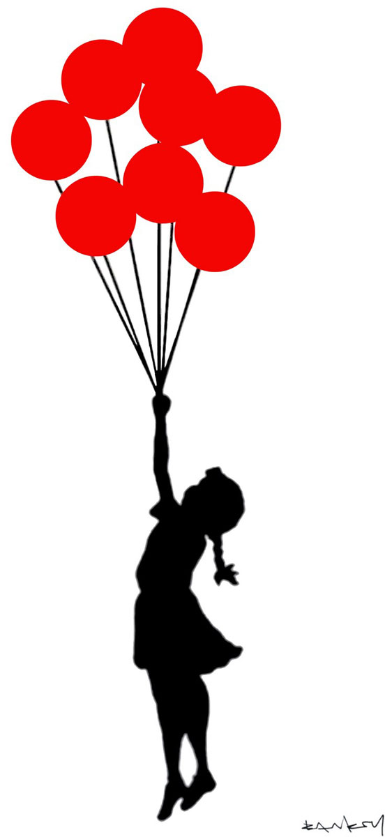 Girl with balloons Palestine, Print after Banksy, color proof, signed on Arches paper in the plate, publisher's stamp numbered on 150, framed with publisher's certificate, 28x38cm