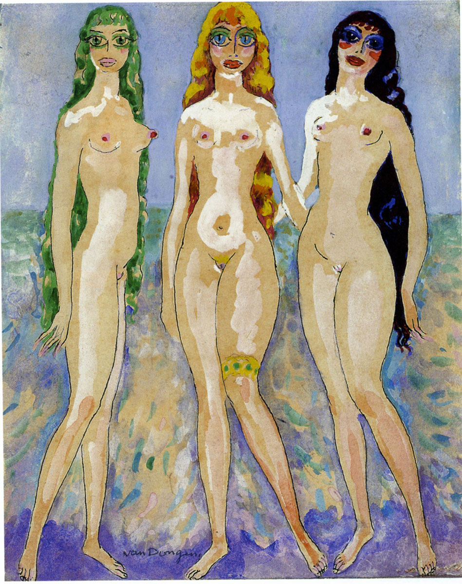 The three Graces, Print, after Kees Van Dongen, Color print signed on Arches paper in the plate, and stamped numbered on 150, framed with certificate of the publisher, Dimensions 28x38 cm