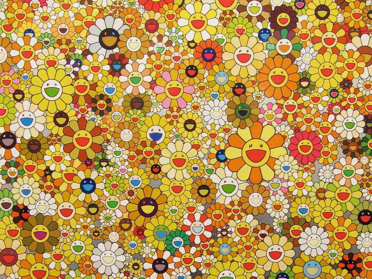 Field of flowers, Print after Takashi Murakami, color proof, signed on Arches paper in the plate, publisher's stamp numbered on 150, framed with publisher's certificate, 28x38cm