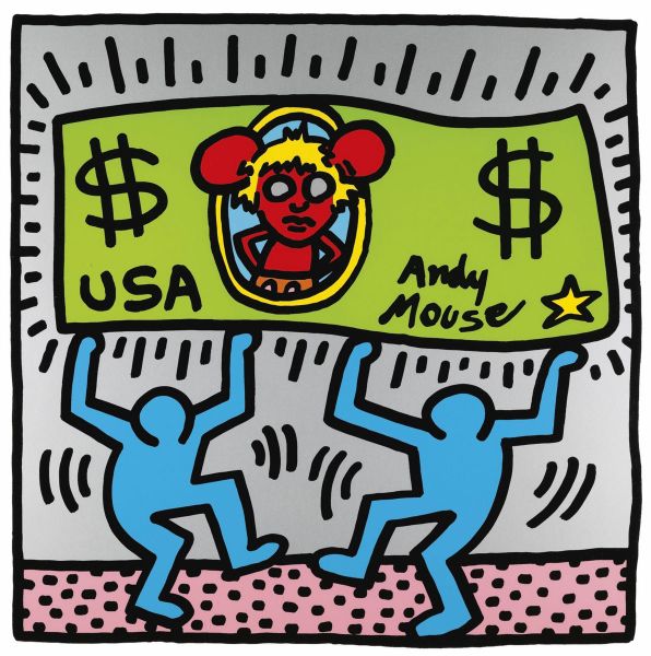 Mickey Dollars, Print, d'après Keith Haring, Épreuve en couleur signée sur papier Arches dans la planche , et cachet de l’éditeur numéroté sur 150, encadré avec certificat de l’éditeur, Dimensions 28x38 cm