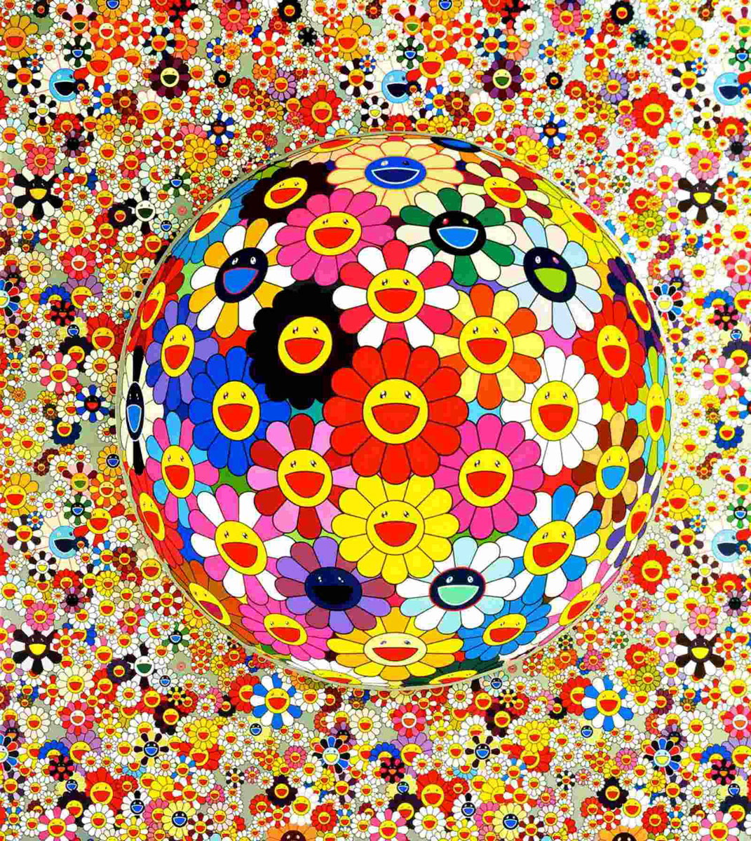 Flower Ball 3D, Print after Takashi Murakami, color proof, signed on Arches paper in the plate, publisher's stamp numbered on 150, framed with publisher's certificate, 28x38cm