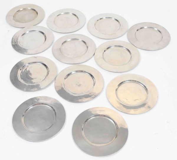 Set of 12 pewter plates