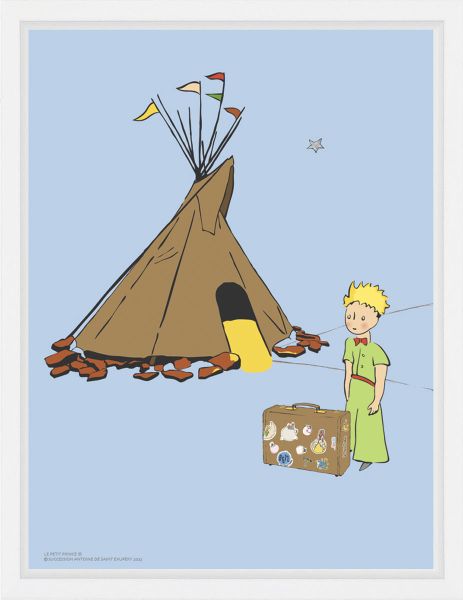 Antoine de Saint-Exupéry - The Little Prince and the teepee, Plexi Acrylic Glass print, delivered in an American box, size 60X80cm, delivered framed in a white American box. Based on the original watercolor by Antoine de Saint-Exupéry for his book 