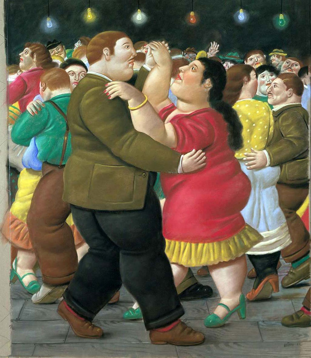 Baillarines (2002), print d'après Fernando Botero, épreuve en couleur, signé sur papier Arches dans la planche, cachet de l'éditeur numéroté sur 150, encadré avec certificat de l'éditeur, 38x28cm