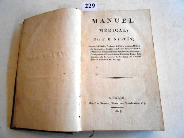 MANUEL MEDICAL et PHARMACOLOGIQUE par NYSTEN membre de la SOCIETE PHILOMATIQUE…etc… 