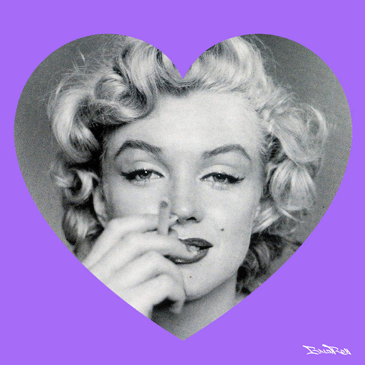 Marilyn Cœur violet, BrainRoy, Finition verre acrylique print, encadré en caisse Américaine, Dimension 60 x 60 cm, édité en 6 exemplaires avec certificats