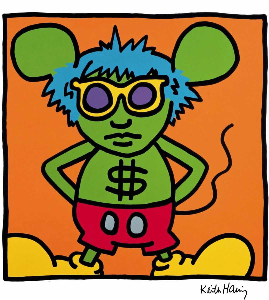 Andy Mouse color (1986), Print after Keith Haring, color proof, signed on Arches paper in the plate, publisher's stamp numbered on 150, framed with publisher's certificate, 28x38cm