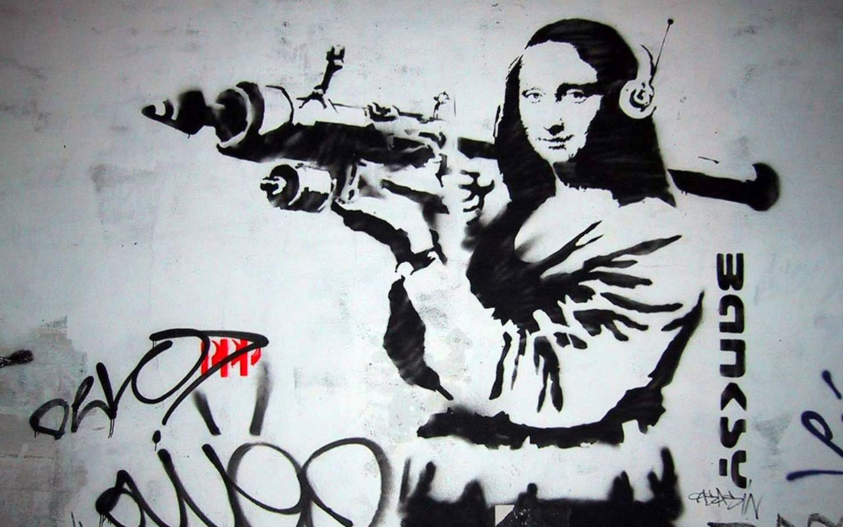 Mona Lisa Bazooka, Print after Banksy, color proof, signed on Arches paper in the plate, publisher's stamp numbered on 150, framed with publisher's certificate, 28x38cm