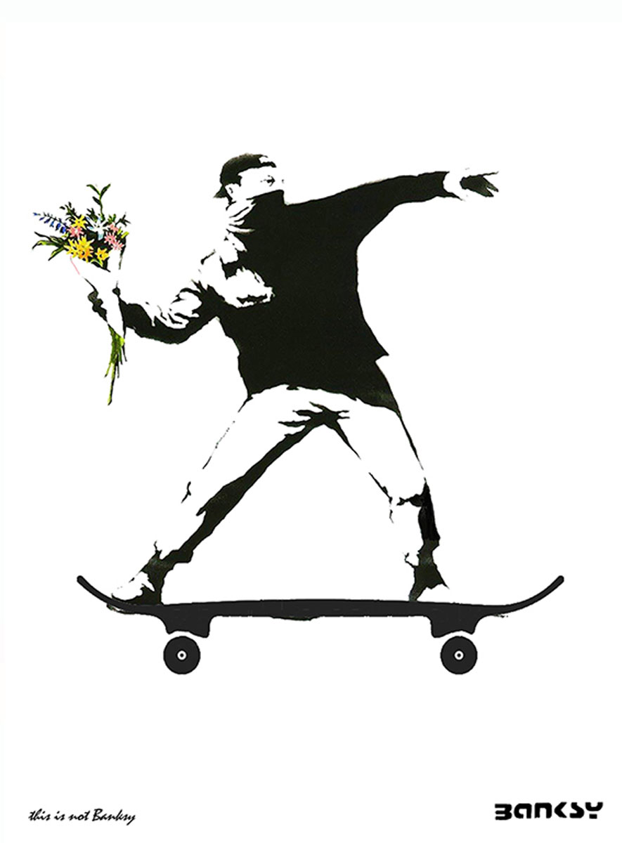 Flower Bomber Skate, Banksy / This is not Banksy, imprimé sur papier Beaux Arts, Taille 28 x38, édité en 6 exemplaires