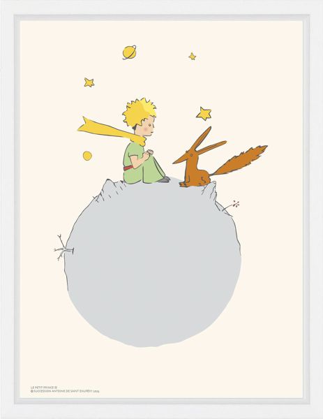 Antoine de Saint-Exupéry - The Little Prince and the fox, Plexi Acrylic Glass print, delivered in an American box, size 60X80cm, delivered framed in a white American box. From the original watercolor of Antoine de Saint-Exupéry for his book 