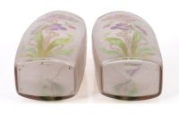 Pair of glass vases enameled with a floral design on a matte background. 