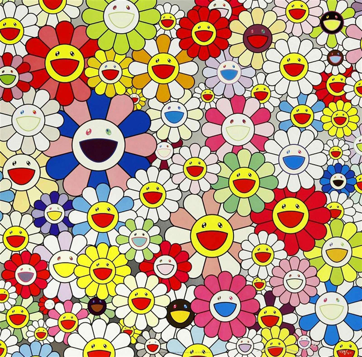 Such Cute Flowers (2010), Print d'après Takashi Murakami, épreuve en couleur, signé sur papier Arches dans la planche, cachet de l'éditeur numéroté sur 150, encadré avec certificat de l'éditeur, 28x38cm