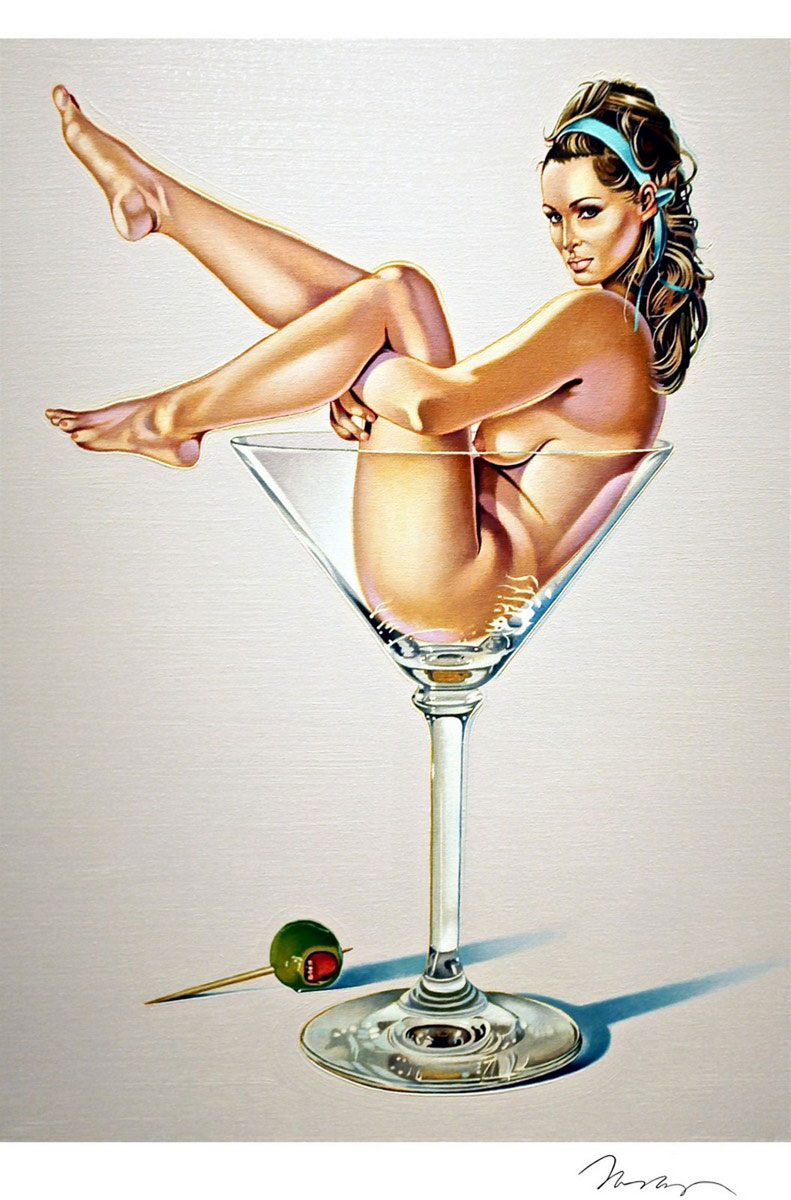 Martini Miss, Print d'après Mel Ramos, épreuve en couleur, signé sur papier Arches dans la planche, cachet de l'éditeur numéroté sur 150, encadré avec certificat de l'éditeur, 28x38cm