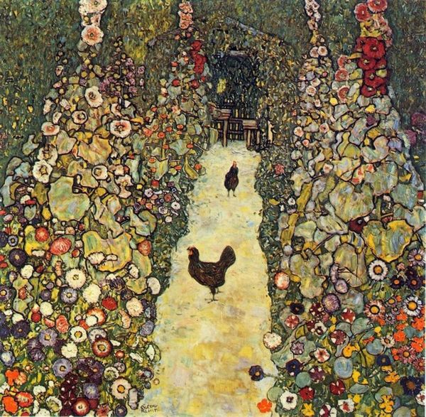 Chickens in the garden (1916), Print, after Gustav Klimt, Color print signed on Arches paper in the plate, and publisher's stamp numbered on 150, framed with publisher's certificate, Dimensions 28x38 cm