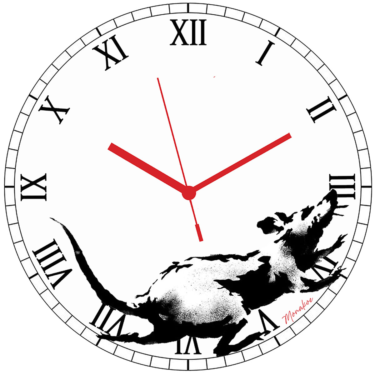 Dial Rat, Monakoe, Battery operated watch, inspired by Banksy's character, Acrylic glass print, framed in American case, 10 pieces, Diam 39cm