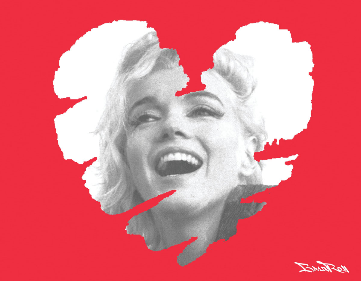 Marilyn Cœur déchiré, BrainRoy, Finition verre acrylique print, encadré en caisse Américaine, Dimension 80 x 60 cm, édité en 6 exemplaires avec certificats