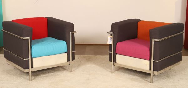 Pair of armchairs in the taste of the LC2 model by Le Corbusier