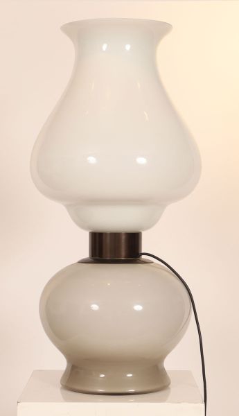 Large white and smoked opaline lamp