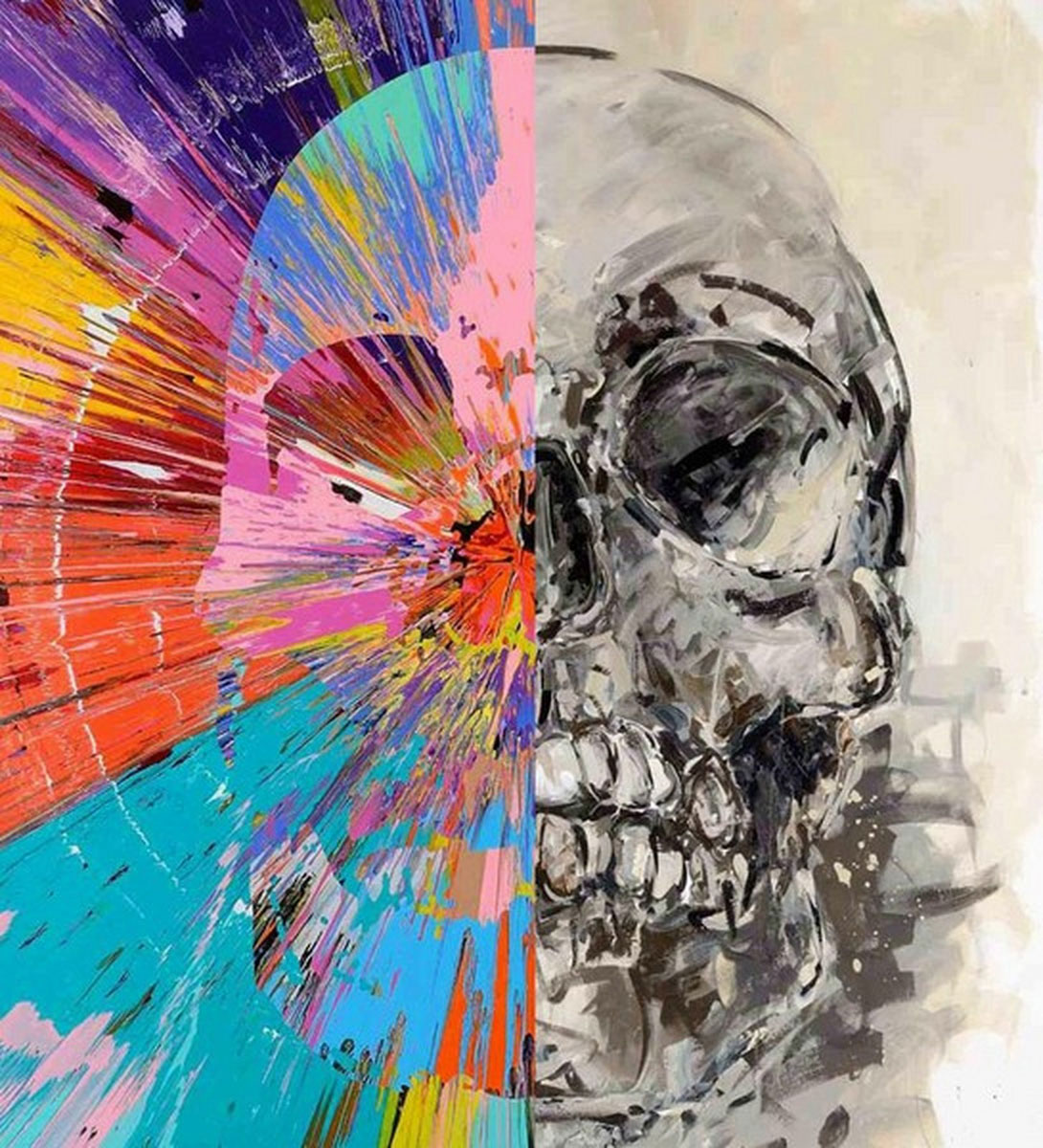 Skull, Print d'après Damien Hirst, épreuve en couleur, signé sur papier Arches dans la planche, cachet de l'éditeur numéroté sur 150, encadré avec certificat de l'éditeur, 28x38cm