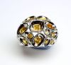 Très rare bague jonc joaillerie en or blanc serti alvéolé par 23 diamants de couleurs Naturelles jaunes et oranges, forme ovale, coussin, ronde et poires pour 4 c env. - Or 10,39 g