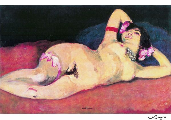 Reclining Woman, Print, after Kees Van Dongen, Color print signed on Arches paper in the plate, and publisher's stamp numbered on 150, framed with publisher's certificate, Dimensions 28x38 cm