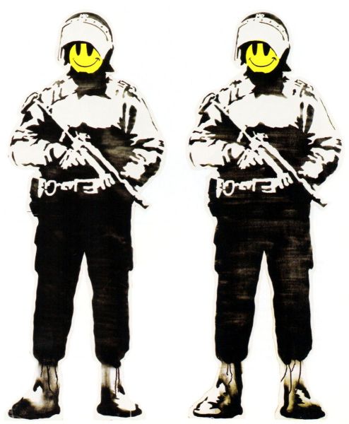 Happy Coppers (2003), Print after Banksy (after), color print, signed on Arches paper in the plate, publisher's stamp numbered on 150, framed with publisher's certificate, 28x38cm