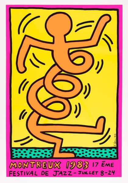 Keith Haring (d'après), Affiche Montreux Bonhomme orange, 1983 