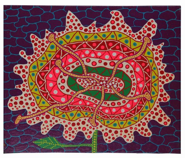 Flowers (1989), Print, d'après Yayoi Kuzama, Épreuve en couleur signée sur papier Arches dans la planche, et cachet de l’éditeur numéroté sur 150, encadré avec certificat de l’éditeur, Dimensions 28x38 cm