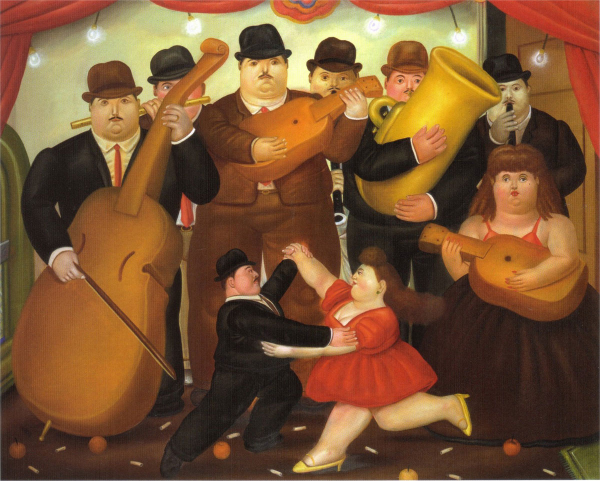 Danse en Colombie (1980), Print d'après Fernando Botero, épreuve en couleur, signé sur papier Arches dans la planche, cachet de l'éditeur numéroté sur 150, encadré avec certificat de l'éditeur, 28x38cm