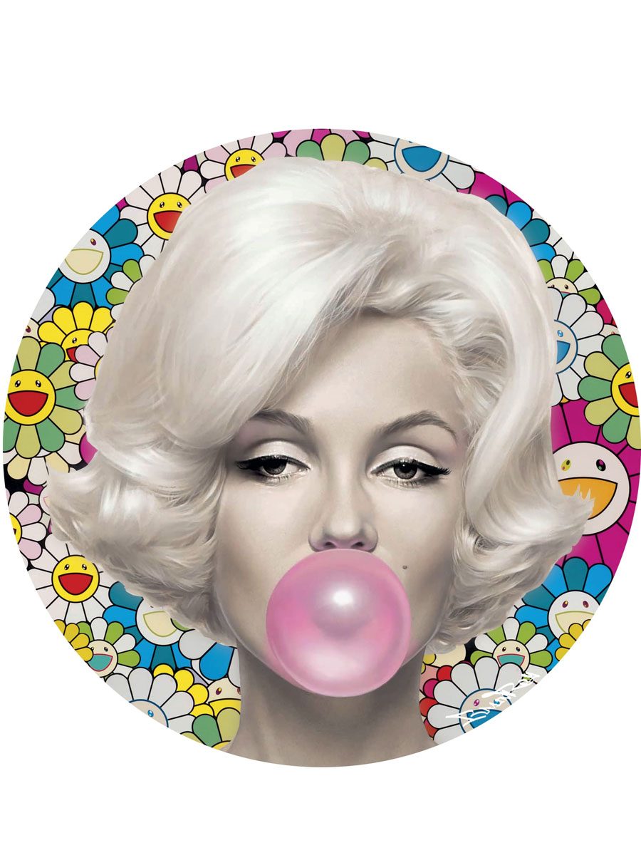 Marilyn Balloon d'après Murakami rose, BrainRoy, Finition verre acrylique print, encadré avec attache murale, Forme ronde, Diam 80cm, édité en 6 exemplaires avec certificats