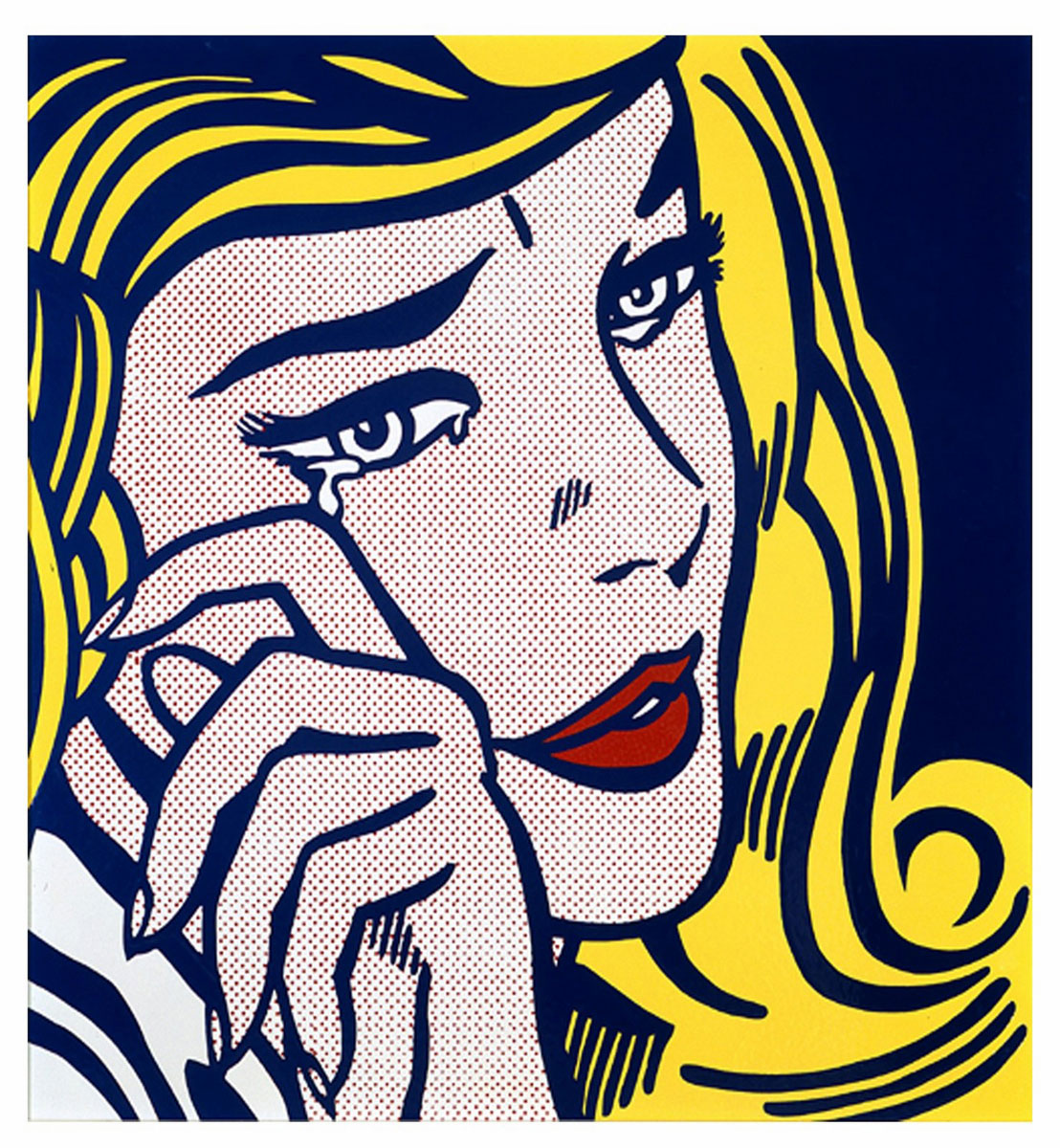 Crying Girl 2 (1964), Print d'après Roy Lichtenstein, épreuve en couleur, signé sur papier Arches dans la planche, cachet de l'éditeur numéroté sur 150, encadré avec certificat de l'éditeur, 28x38cm