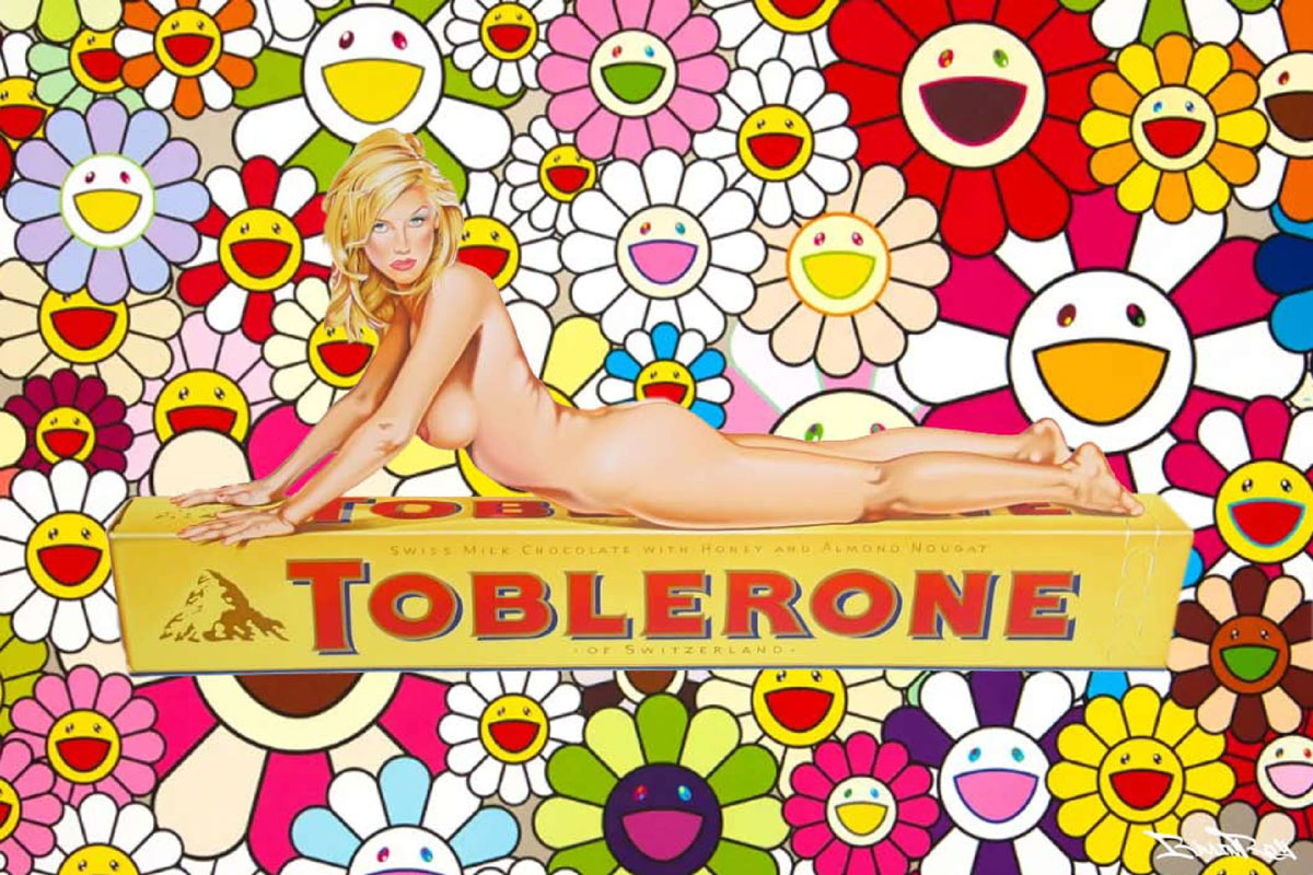 Toblerone, BrainRoy / d'après Murakami, Finition verre acrylique print, encadré en caisse Américaine, Dimension 80 x 60 cm, édité en 6 exemplaires