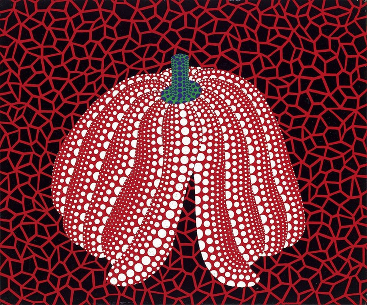 Red Pumpkin (1989), Print, d'après Yayoi Kuzama, Épreuve en couleur signée sur papier Arches dans la planche, et cachet de l’éditeur numéroté sur 150, encadré avec certificat de l’éditeur, Dimensions 28x38 cm