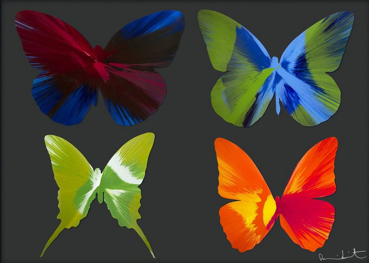 Beautiful Butterflies Dancing in the Sky for Teen Cancer America (2014), Print d'après Damien Hirst, épreuve en couleur, signé sur papier Arches dans la planche, cachet de l'éditeur numéroté sur 150, encadré avec certificat de l'éditeur, 28x38cm