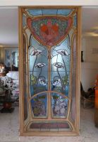 Exceptional Art Nouveau stained glass window with umbellifers - Jacques GRUBER (1870-1936)