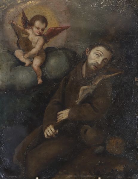 Huile sur cuivre représentant une vision de Saint François D’Assise.