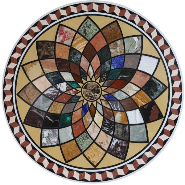 Round tray in marquetry of semi-precious stones