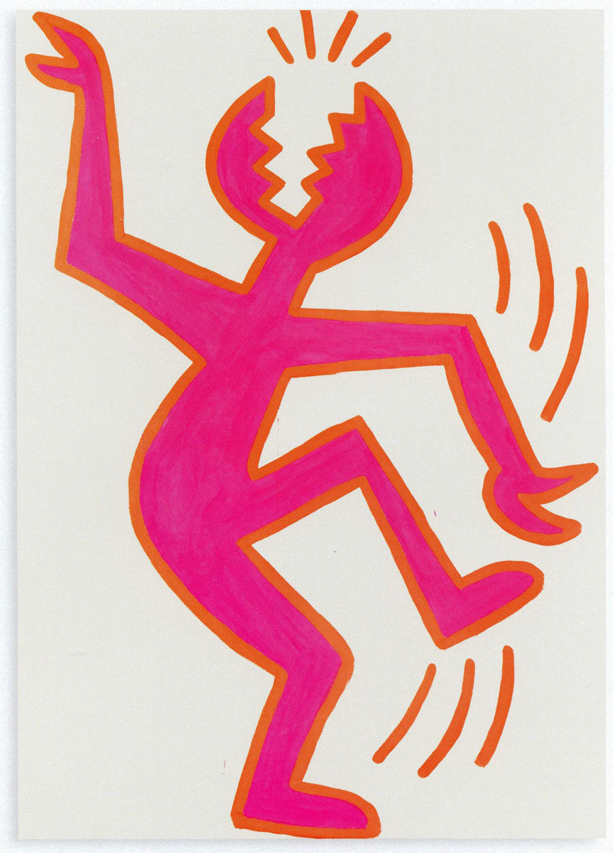 Pink Figure, Print, d'après Keith Haring, Épreuve en couleur signée sur papier Arches dans la planche, et cachet de l’éditeur numéroté sur 150, encadré avec certificat de l’éditeur, Dimensions 28x38 cm